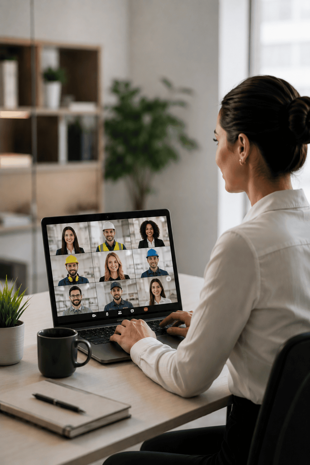 A recruiter reviewing a grid of candidate profiles during a video call on a laptop